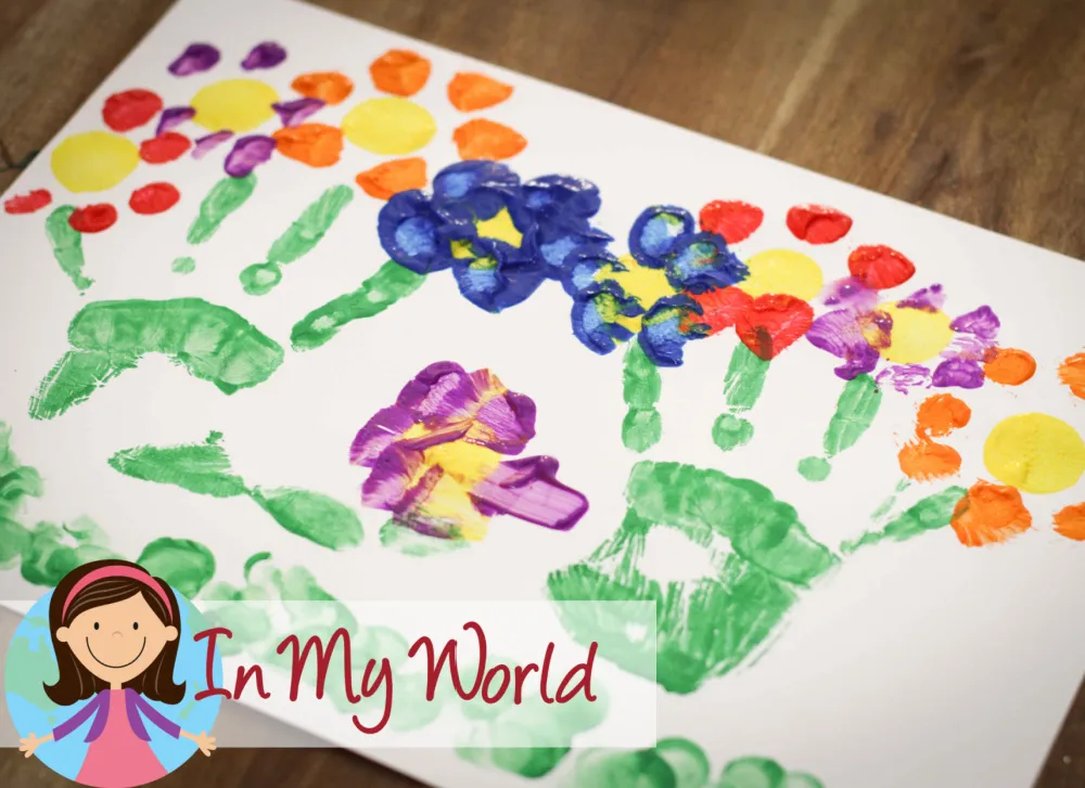 Preschool Letter F Printable Activities colorful flower painting craft made with handprints and sponge painting