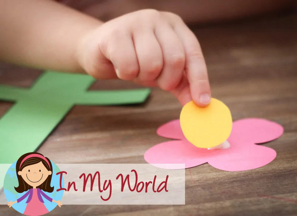 Preschool Letter F Printable Activities flower craft using paper shapes to build a flower for letter F