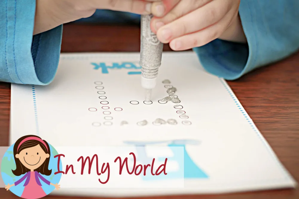 Preschool Letter F Printable Activities Q tip letter F page using glitter glue for fine motor and letter formation practice