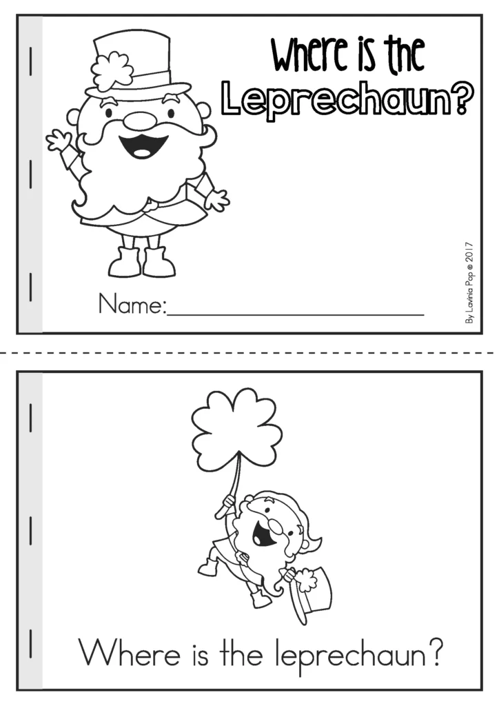 St. Patrick’s Day Preschool Worksheets and Activities No Prep emergent reader black and white cover page Where is the Leprechaun