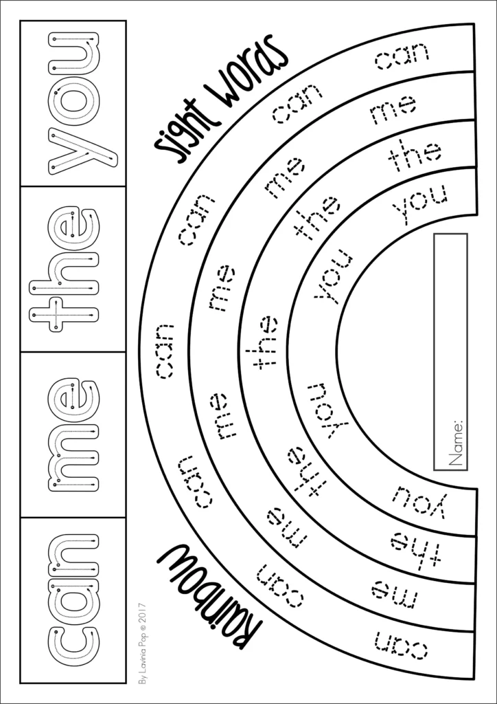 St. Patrick’s Day Preschool Worksheets and Activities No Prep rainbow sight word tracing worksheet with pre primer words