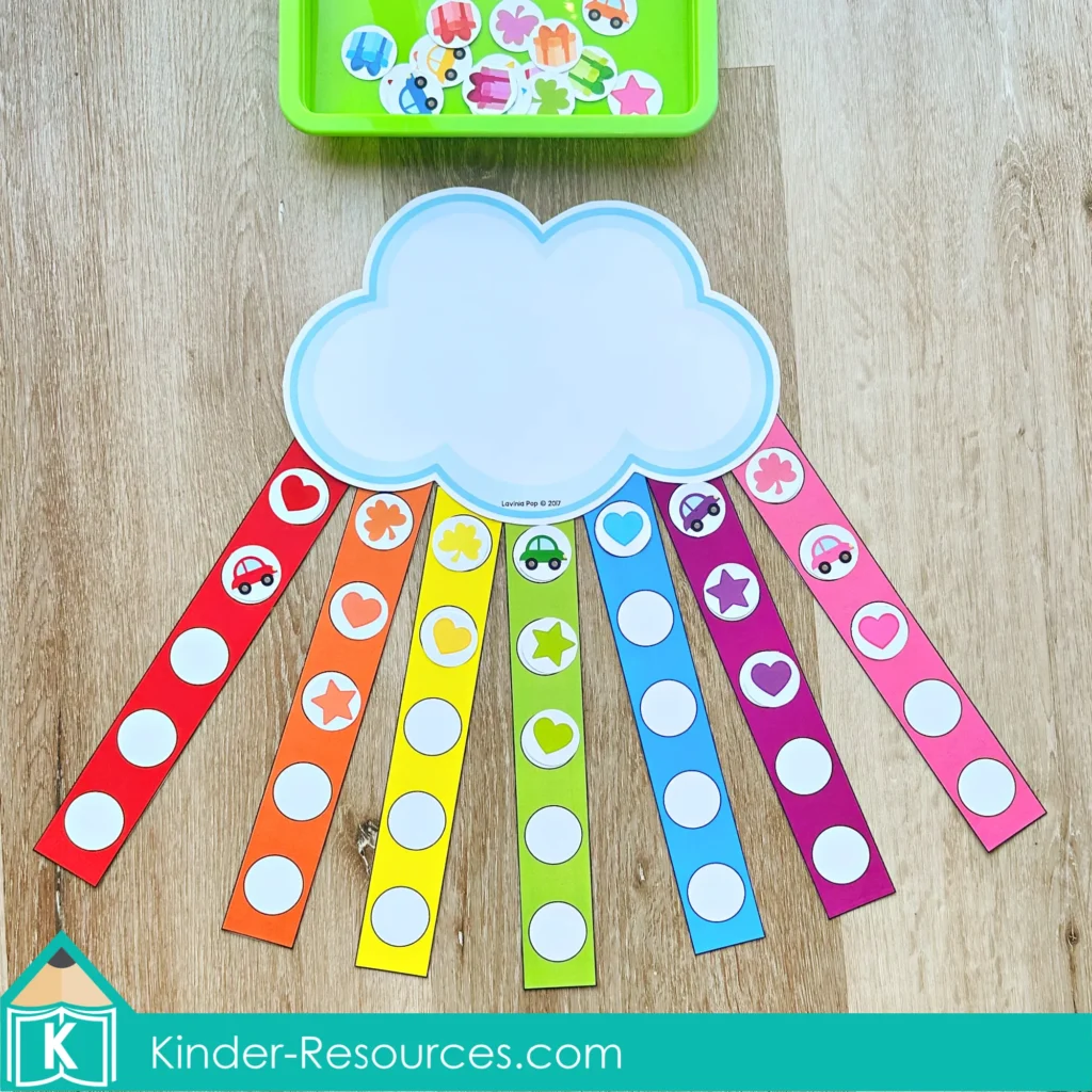 St. Patrick’s Day Centers for Preschool Morning Tubs / Bins rainbow color matching activity sorting colored strips preschool center