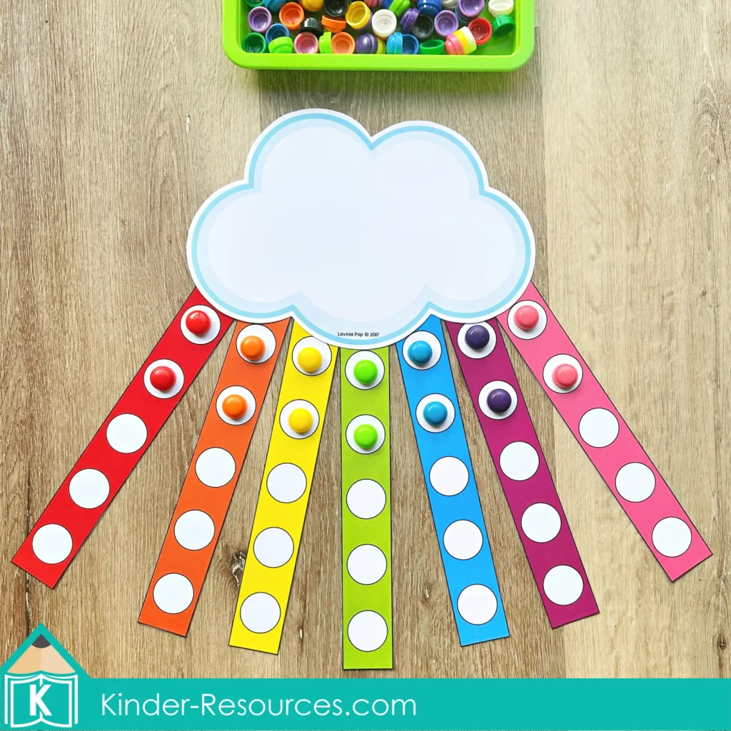 St. Patrick’s Day Centers for Preschool Morning Tubs / Bins rainbow color sorting strips with plastic counters preschool math center activity