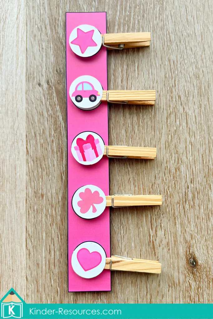 St. Patrick’s Day Centers for Preschool Morning Tubs / Bins visual discrimination clip cards with clothespins identifying different pictures preschool center