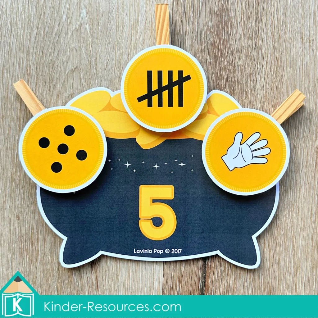 St. Patrick’s Day Centers for Preschool Morning Tubs / Bins number sense matching activity with number 5 counting and representation preschool math center