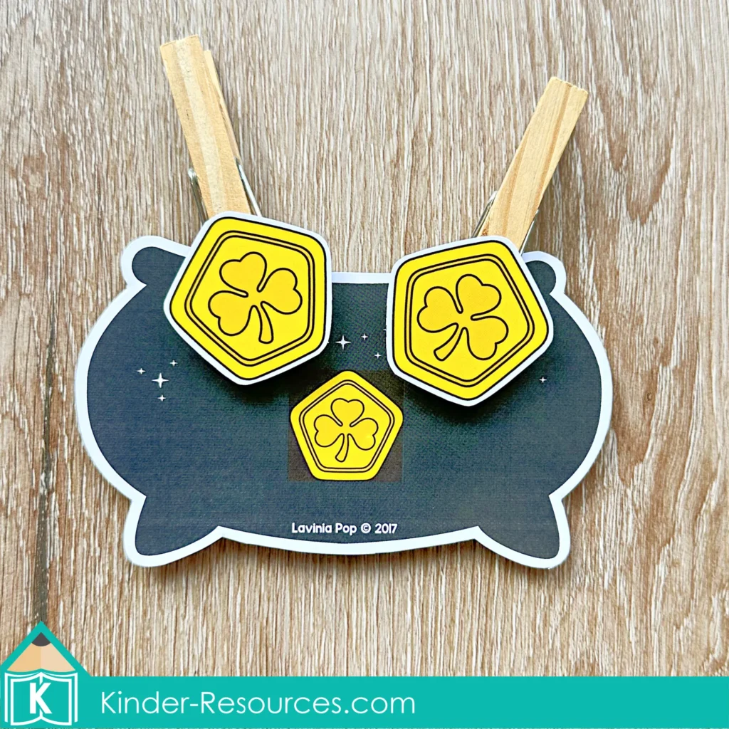 St. Patrick’s Day Centers for Preschool Morning Tubs / Bins shape matching activity with pentagon gold coins preschool math center