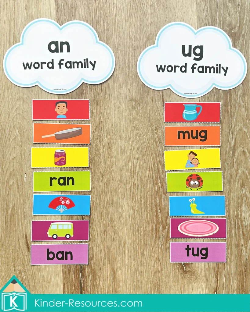 St. Patrick’s Day Centers for Preschool Morning Tubs / Bins word family matching activity an and ug word family preschool literacy center