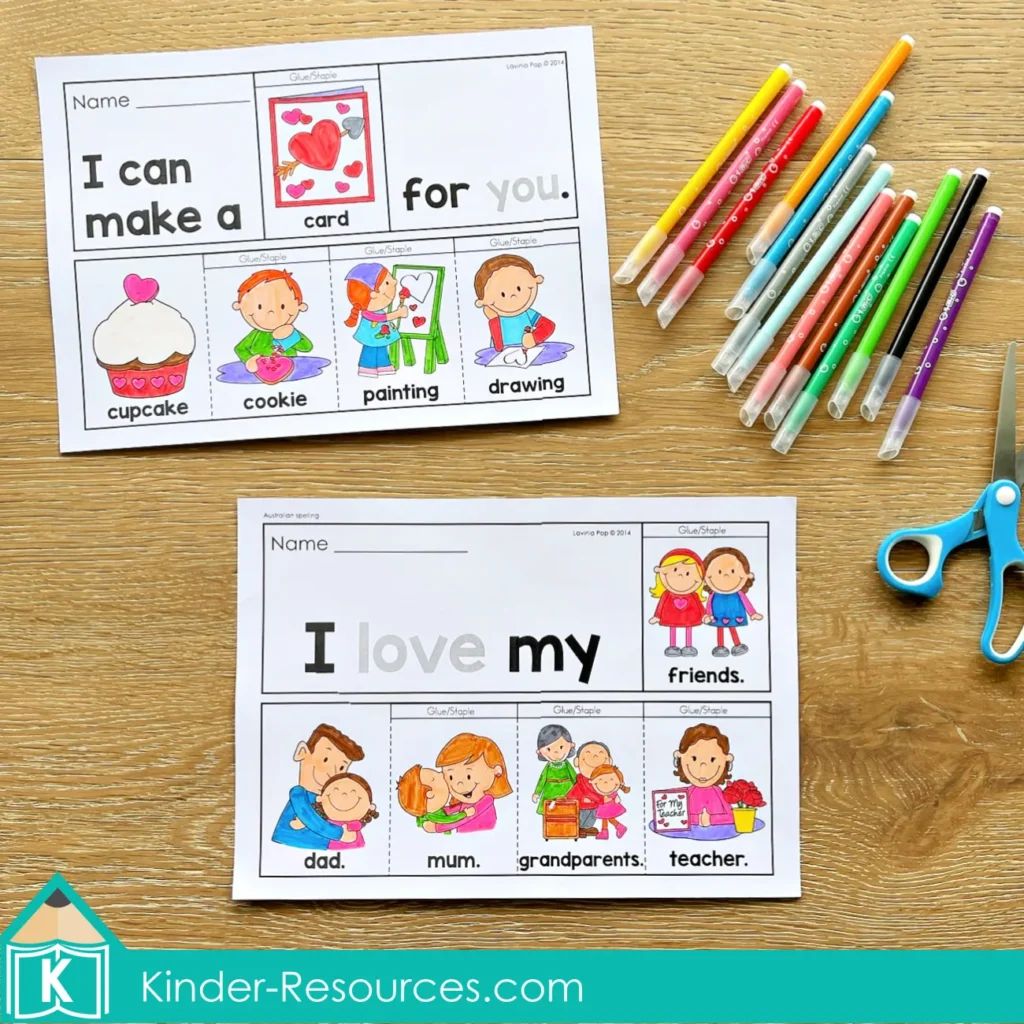 Valentine’s Day Sight Word Fluency Flip Books unassembled printable pages ready for cutting and assembling into readers