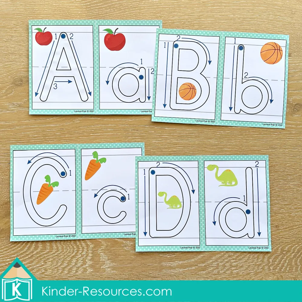 Alphabet play dough mats letter formation beginning sounds alphabet cards arranged with uppercase and lowercase letters