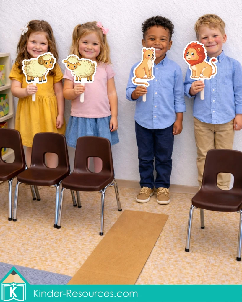 Printable animal puppets used in a Noah’s Ark preschool Bible lesson animal parade activity.