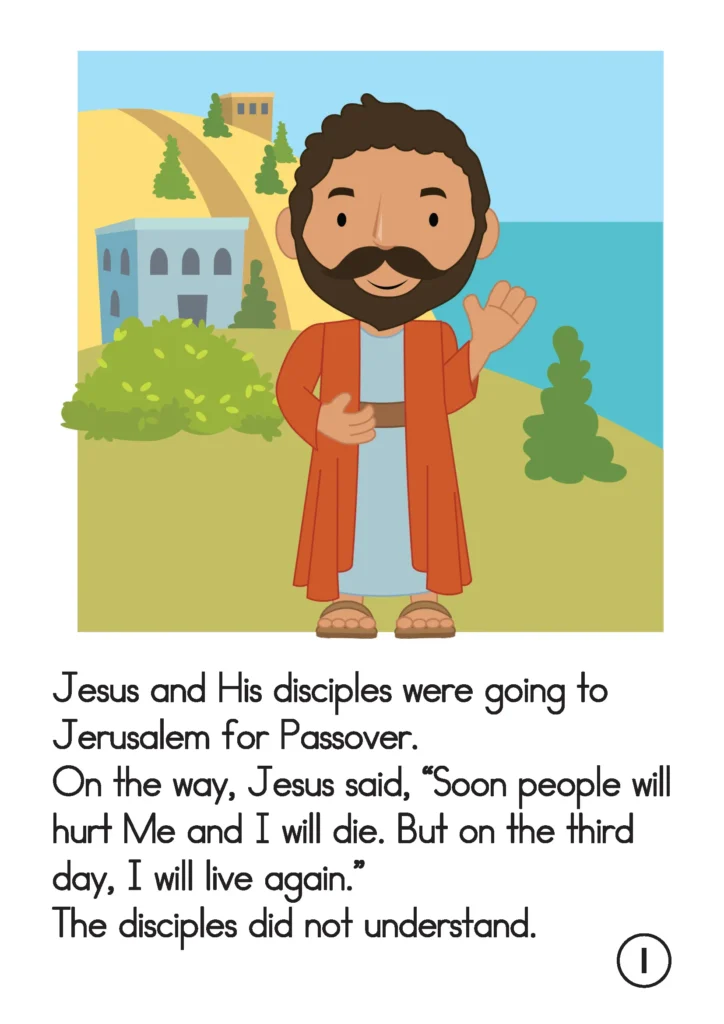 Jesus and His disciples traveling to Jerusalem for Passover in a preschool Bible story illustration