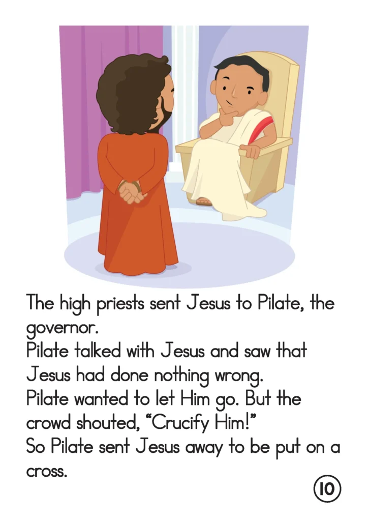 Easter Preschool Story Book Jesus stands before Pilate as the crowd calls for crucifixion