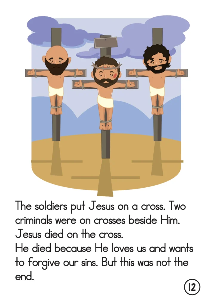 Easter Preschool Story Book Jesus on the cross between two criminals
