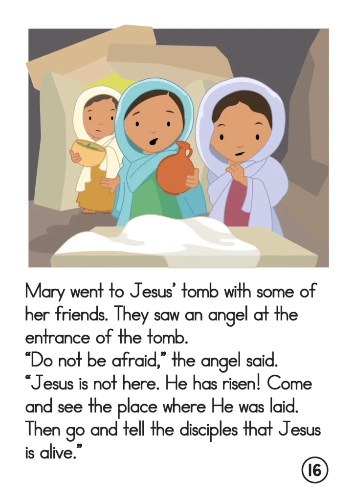 Easter Preschool Story Book women visit the tomb and hear the angel say Jesus has risen