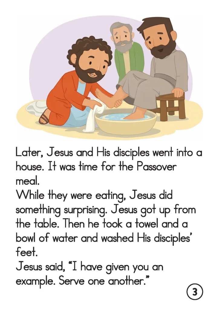 Jesus washing His disciples’ feet as an example of serving others in a preschool Bible lesson