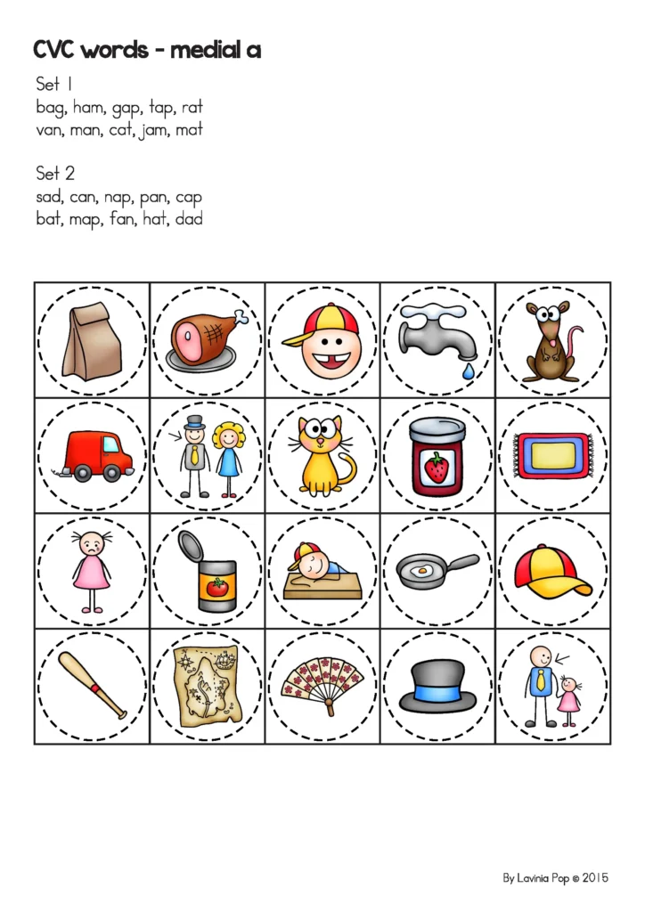 CVC Easter Eggs Word Work Center picture cards for short vowel a CVC words bag ham cap cat van jam mat