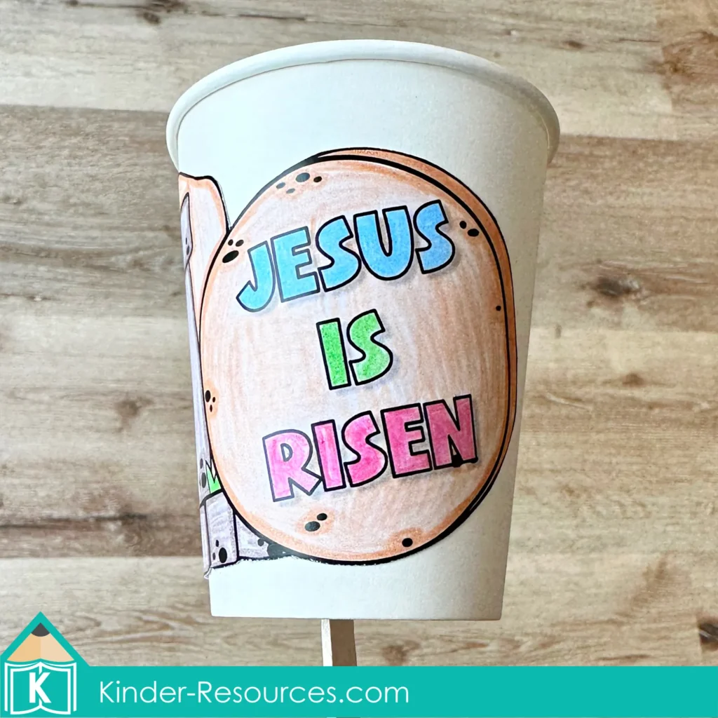 Jesus Is Risen preschool Bible lesson paper cup craft with tomb design
