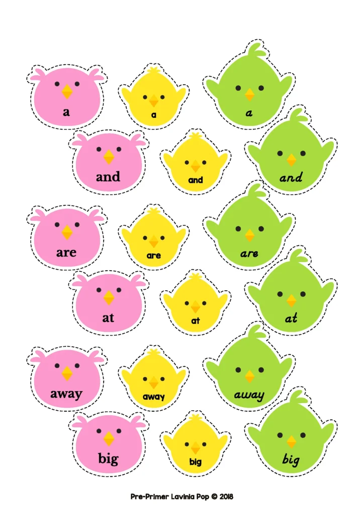 Spring Literacy Centers for Kindergarten sight word birds with pre primer words for matching and sorting