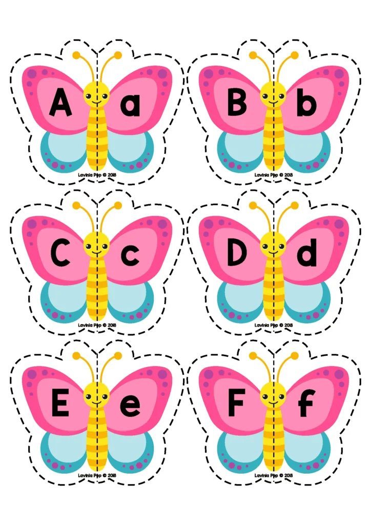 Spring Literacy Centers for Kindergarten uppercase and lowercase letter matching cards with butterfly visuals
