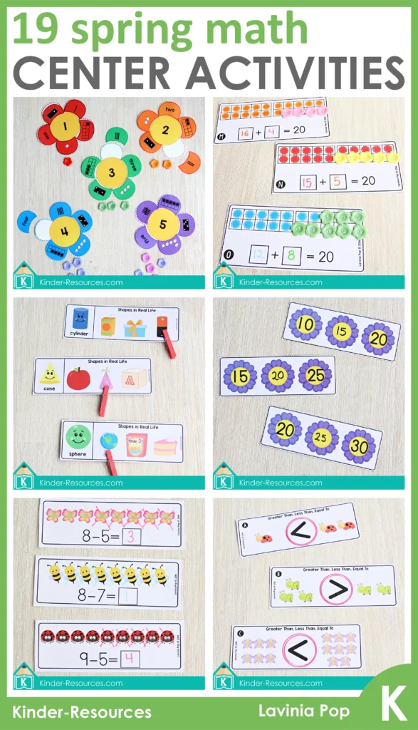 Spring Math Centers for Kindergarten bundle with 19 engaging math activities for centers morning tubs and small groups