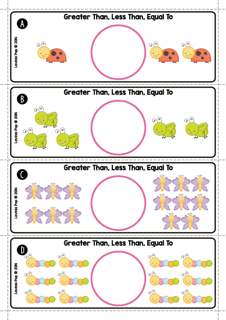 Spring Math Centers for Kindergarten Greater Than Less Than Equal To Picture Cards