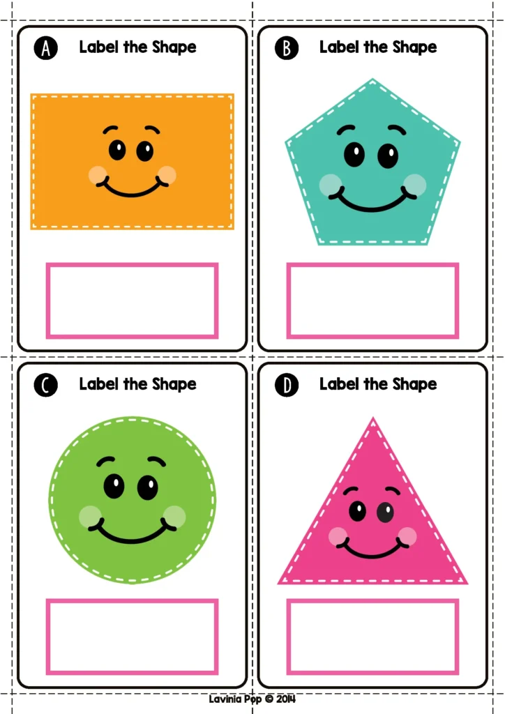 Spring Math Centers for Kindergarten 2D shape identification activity with rectangle pentagon circle triangle