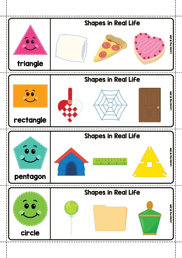 Spring Math Centers for Kindergarten shapes in real life activity matching 2D shapes to real objects