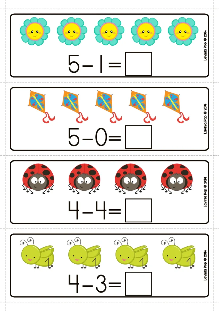Spring Math Centers for Kindergarten Subtraction Activity Visual Math Cards Within 10