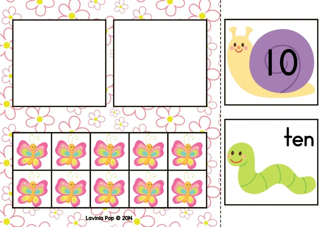 Spring Math Centers for Kindergarten Ten Frame Number Match Activity Number 10