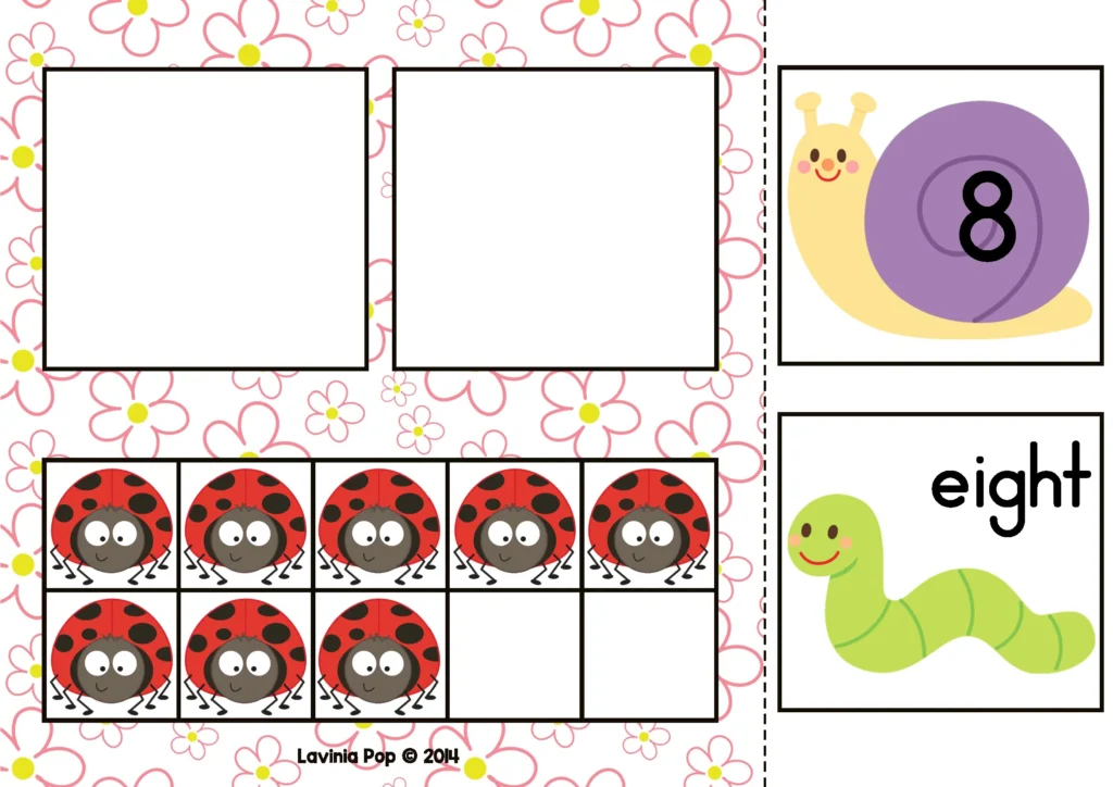 Spring Math Centers for Kindergarten Ten Frame Number Match Activity Number 8