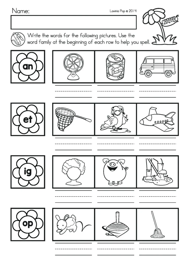 Spring Kindergarten Worksheets and Activities CVC word family worksheet for kindergarten phonics spelling practice