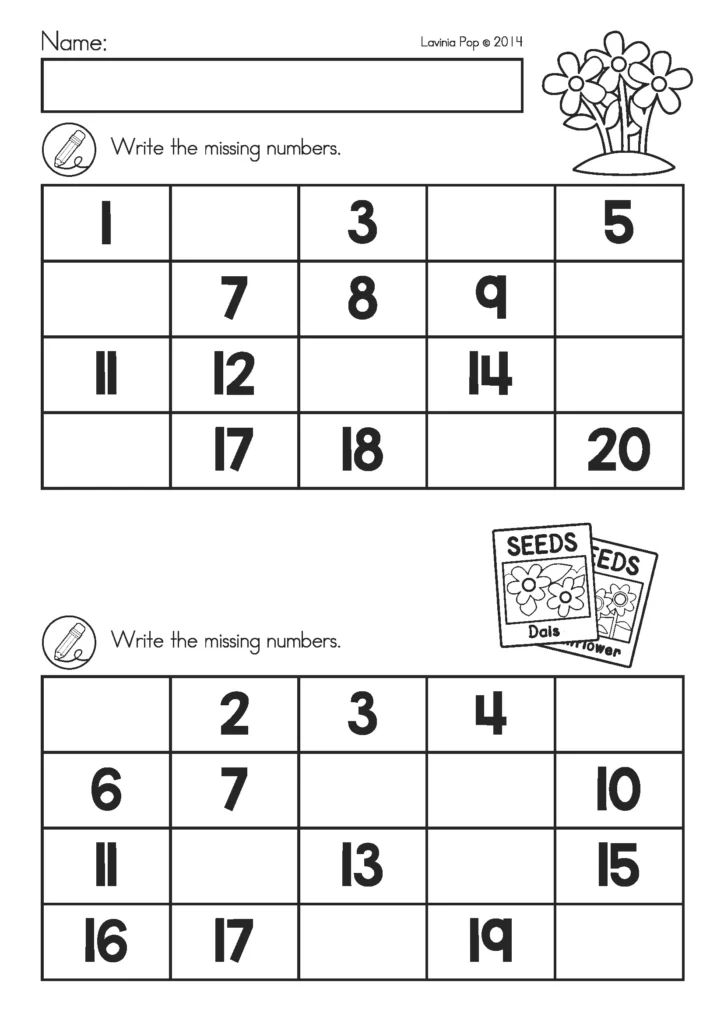 Spring Kindergarten Worksheets and Activities missing numbers to 20 worksheet for kindergarten number sequence practice