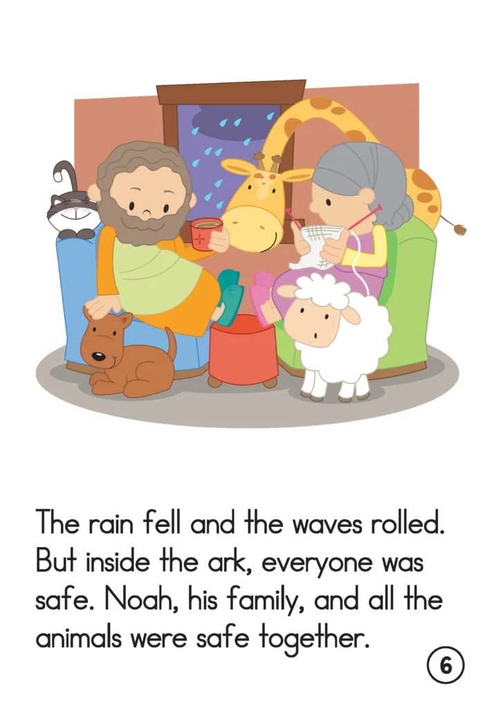 Safe Inside the Ark Noah and Animals Together Story Page