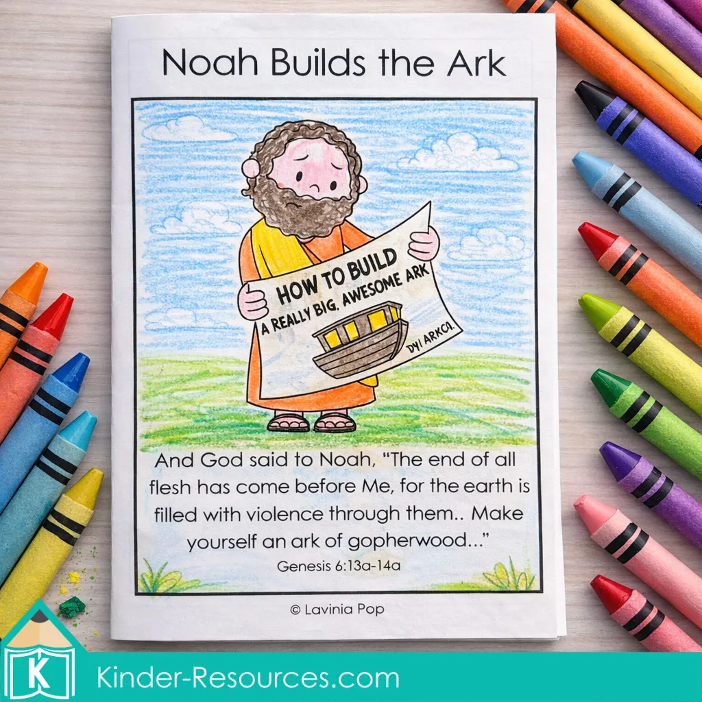 Noah Builds the Ark Preschool Bible Lesson Colored Take Home Booklet