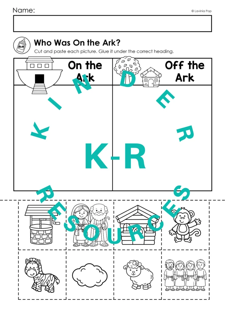 Noah’s Ark Sorting Worksheet On the Ark or Off the Ark