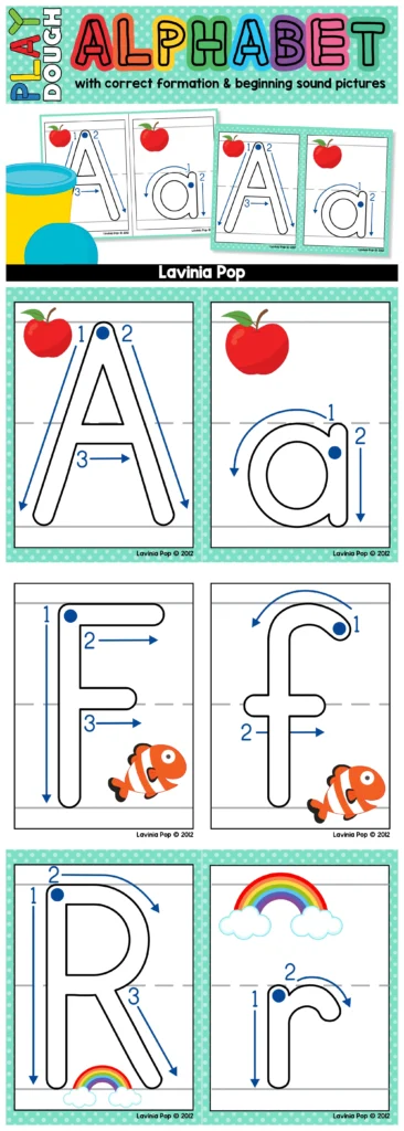 Alphabet play dough mats letter formation beginning sounds full preview with multiple uppercase and lowercase tracing cards from alphabet set