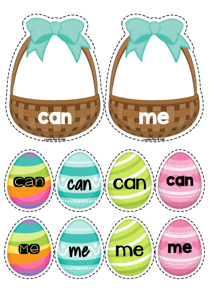Easter Centers for Preschool sight word activity with Easter egg cards for matching and reading simple words