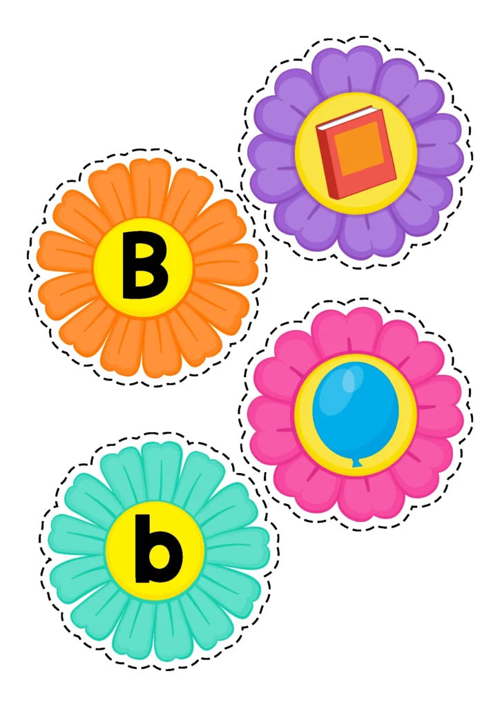 Spring Centers for Preschool beginning sounds letter B flower matching activity connecting letter sounds with picture vocabulary