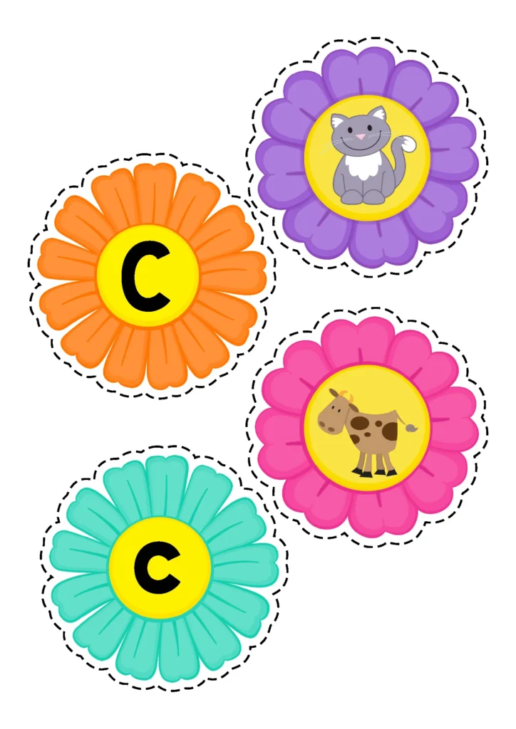 Spring Centers for Preschool beginning sounds letter C flower matching activity for early phonics and alphabet recognition