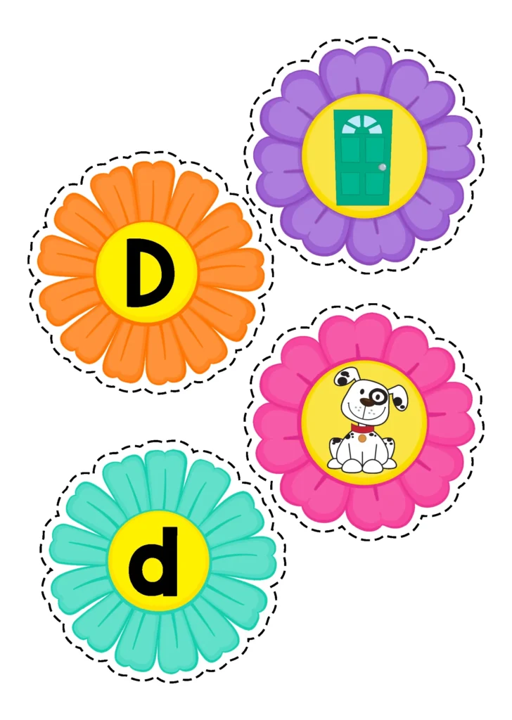 Spring Centers for Preschool beginning sounds letter D flower matching activity connecting letter sounds with pictures