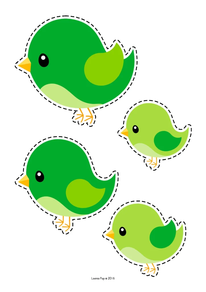Spring Centers for Preschool bird color sorting activity with green birds for preschool color recognition practice