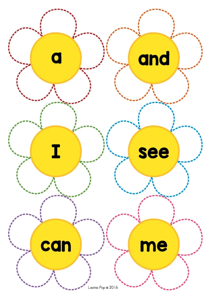 Spring Centers for Preschool sight word cards with common pre primer words for early reading practice