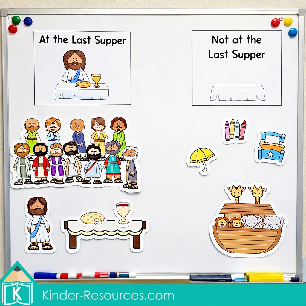 Last Supper Preschool Sorting Activity in Classroom