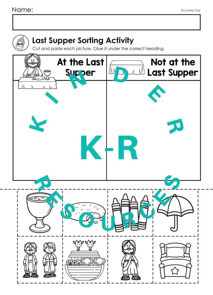 Last Supper Cut and Paste Sorting Worksheet for Preschool