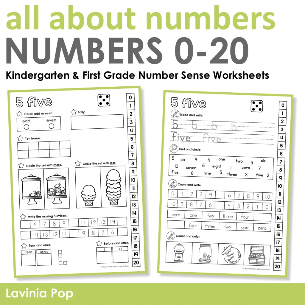 all about numbers 0 to 20 worksheets for number sense counting tracing and early math skills in kindergarten and first grade