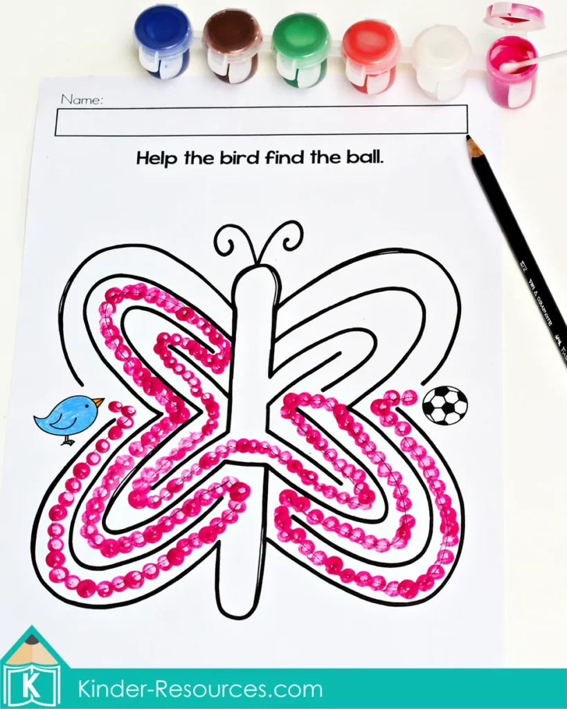 beginning sounds picture mazes butterfly maze with paint dots for preschool fine motor tracing and phonics practice