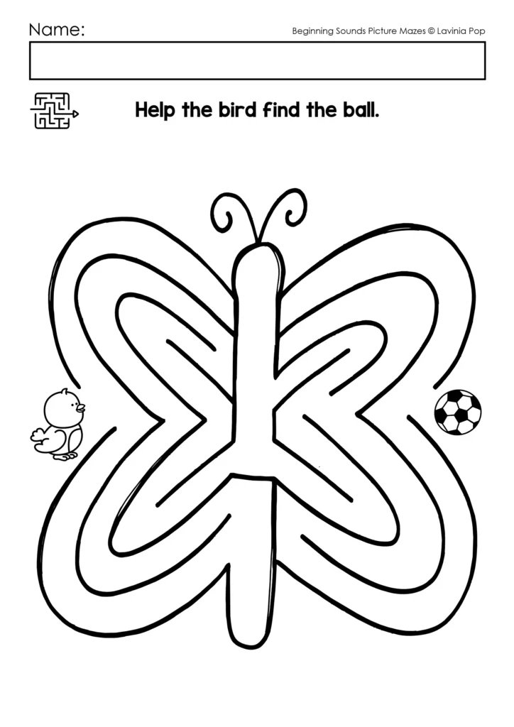 Beginning sounds picture mazes butterfly maze for preschool and kindergarten fine motor tracing activity