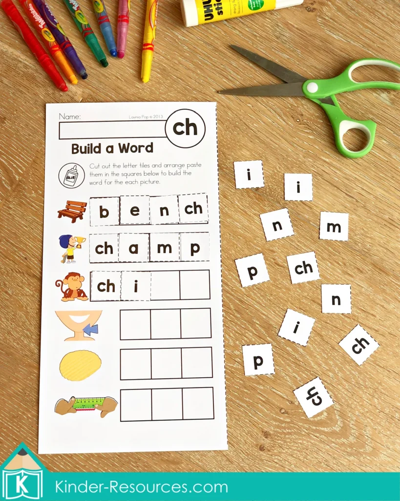 CH Digraph Worksheets and Activities Build a Word Cut and Paste Worksheet
