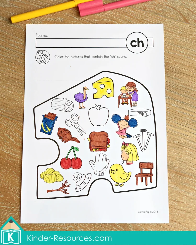 CH Digraph Worksheets and Activities Color the Picture Worksheet