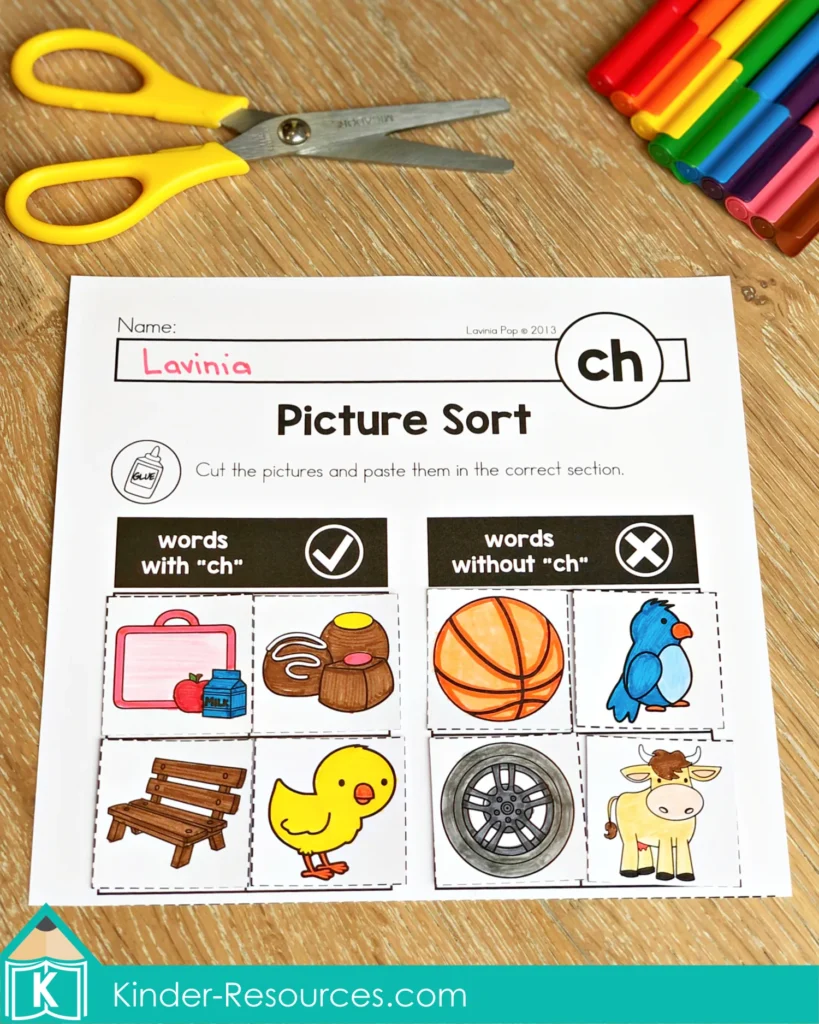 CH Digraph Worksheets and Activities picture sort worksheet separating words with ch and without ch sounds